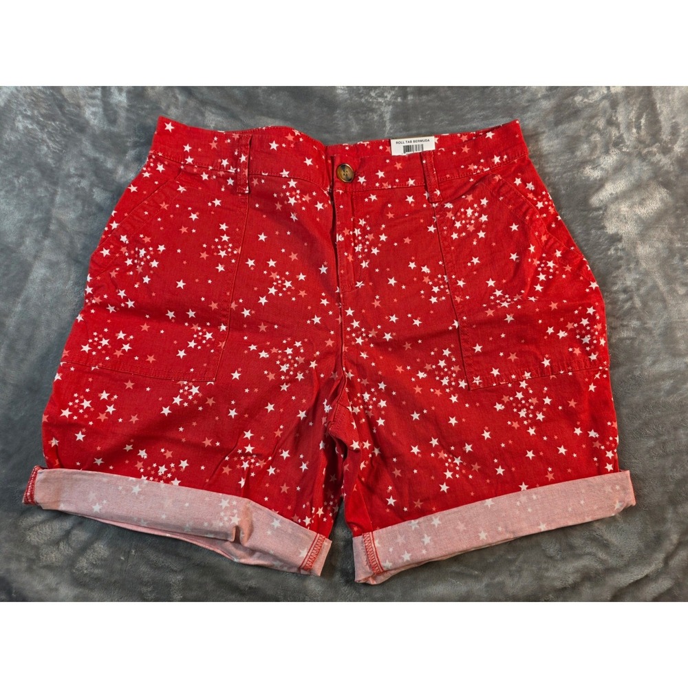 Style & Co Bermuda Shorts Womens 12 Red Star Print Mid‎ Rise Comfort Waist NWT
